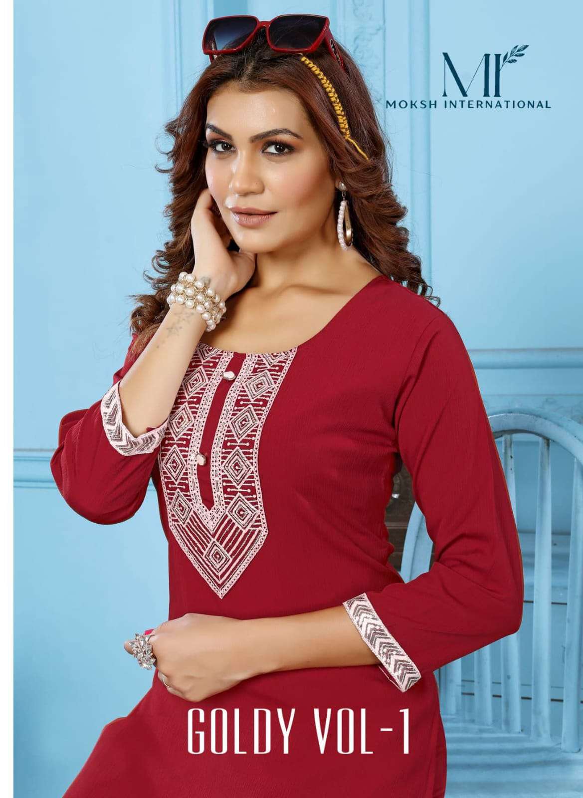 GOLDY VOL-01 BY MOKSH INTRENATION 6525 TO 6529 SERIES PURE COTTON EMBROIDERY KURTIS-00154