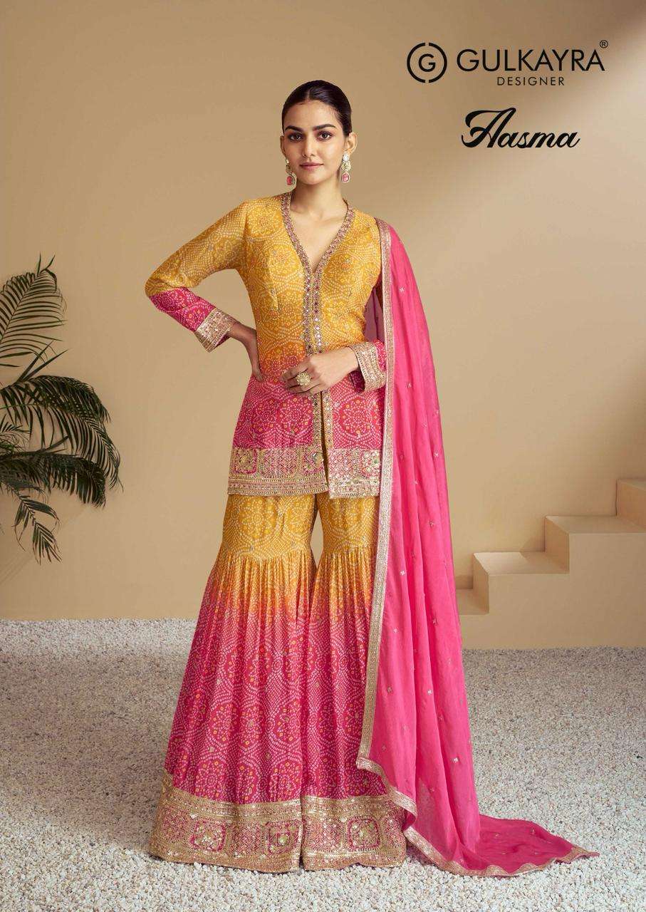 GULKAYRA AASMA 7484-A TO 7484-C DESIGNER REAL CHINON WORK DRESSES-00150