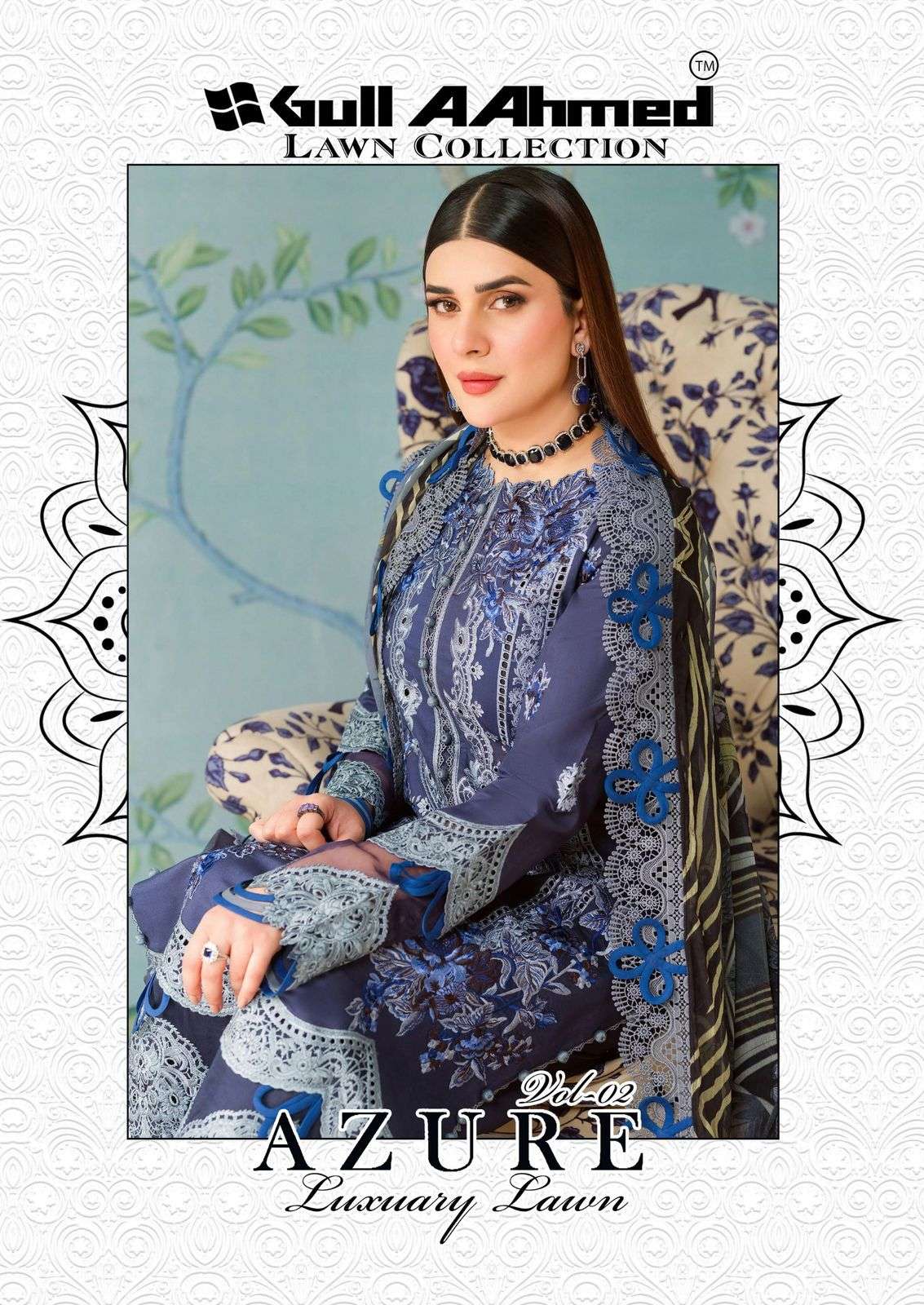 GULL AAHMED AZURE VOL-02 2001 TO 2006 SERIES LAWN COTTON PRINTED PAKISTANI DRESSES-00201