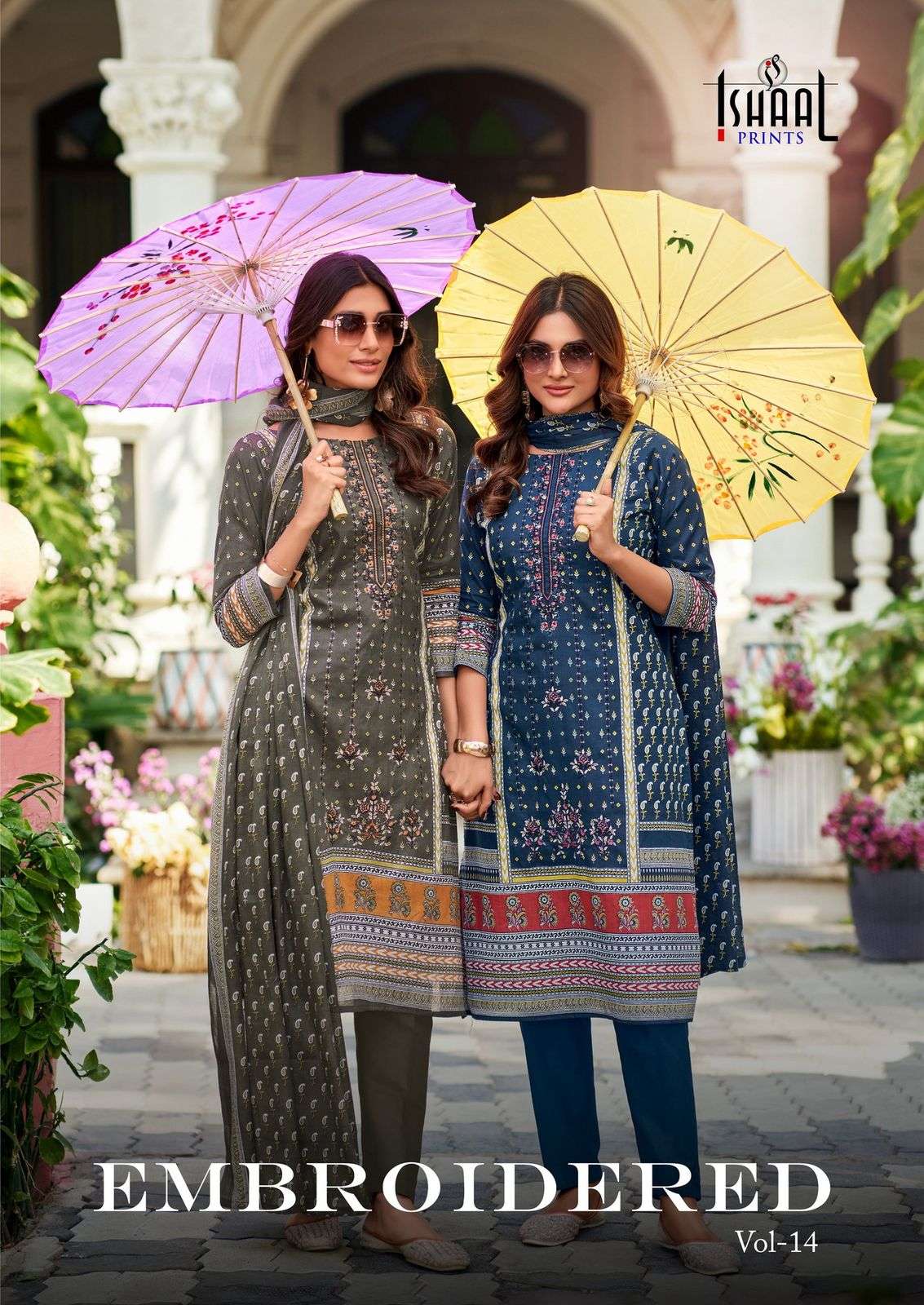 ISHAAL PRINTS EMBROIDERED VOL-14 14001 TO 14010 SERIES COTTON PRINT DRESSES-000201