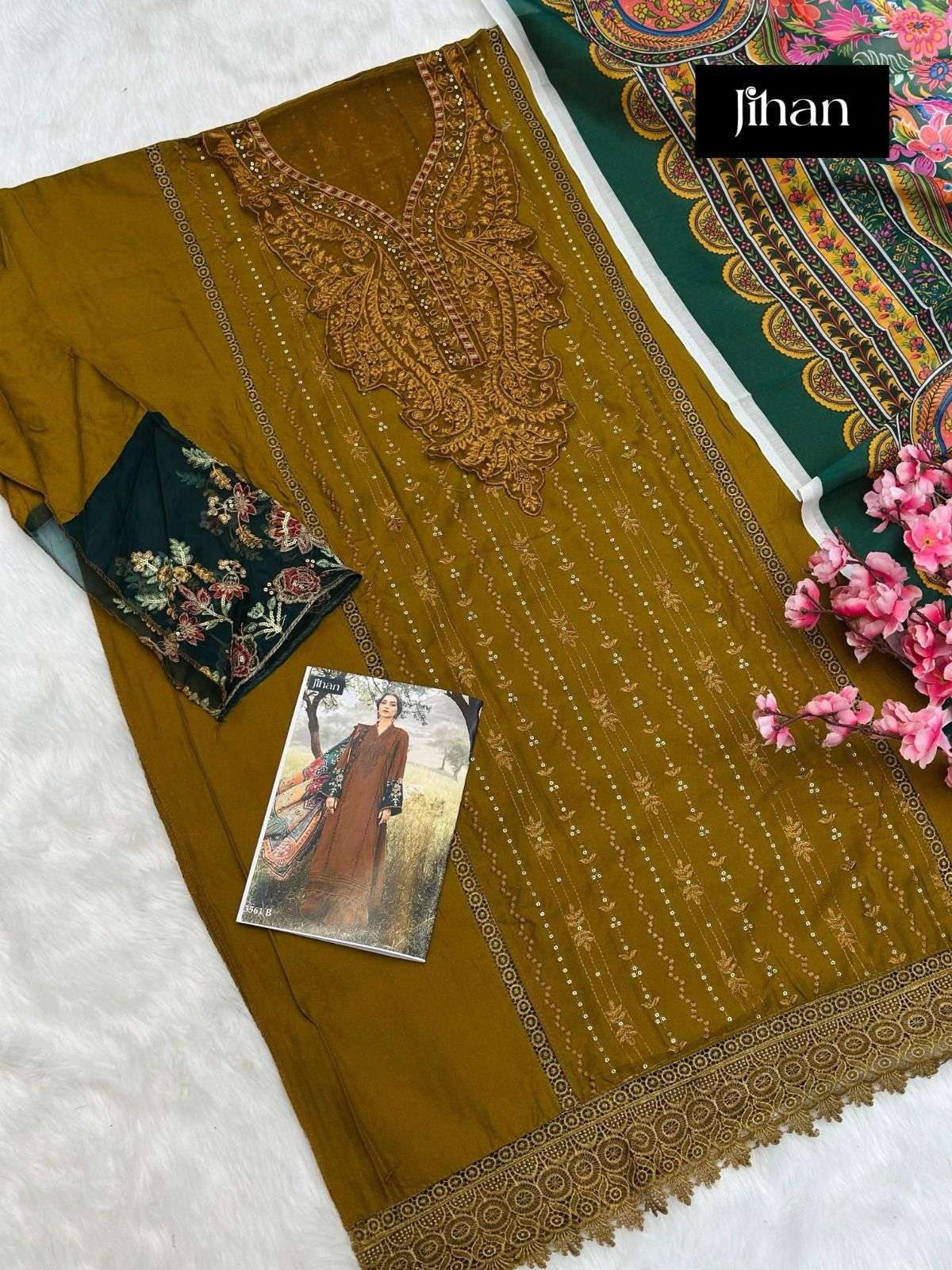 JIHAN 3561 BC NX DESIGNER PURE HEAVY REYON COTTON DYED EMBROIDERY DRESSES-00062