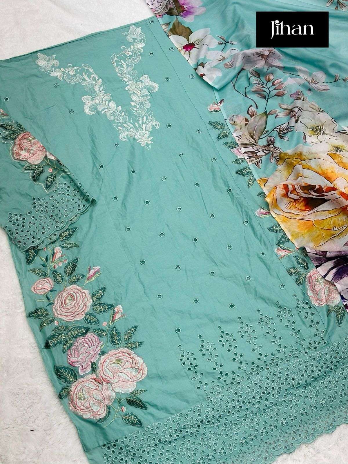 JIHAN ADANLIBAS ZARIA DESIGNER PURE HEAVY COTTON PRINT EMBROIDERY DRESSES-00062