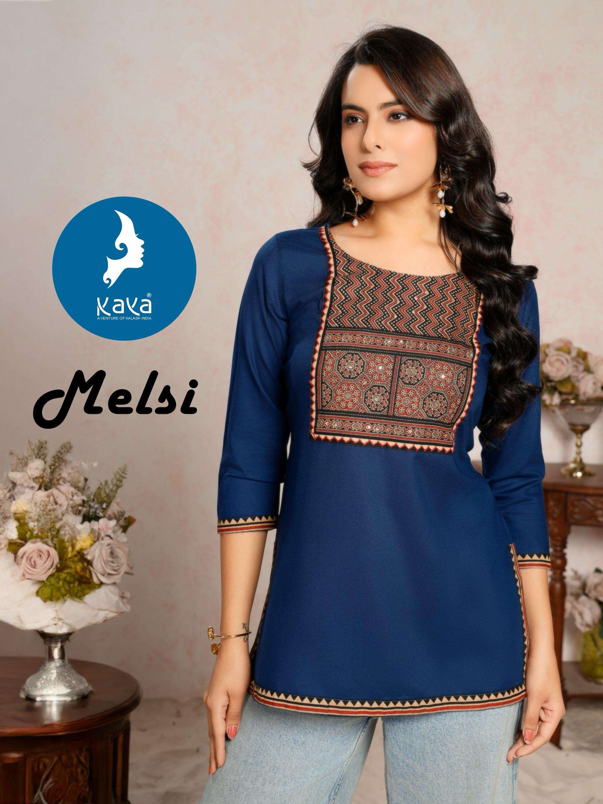KAYA MELSI 01 TO 08 SERIES DESIGNER FANCY RAYON SLUB PRINTED TOPS-00140