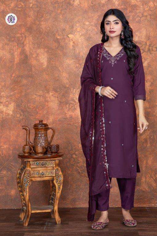 KF-3003 COLOUR BY ASLIWHOLESALE DESIGNER PURE ROMAN SILK EMBROIDERY DRESSES-00096