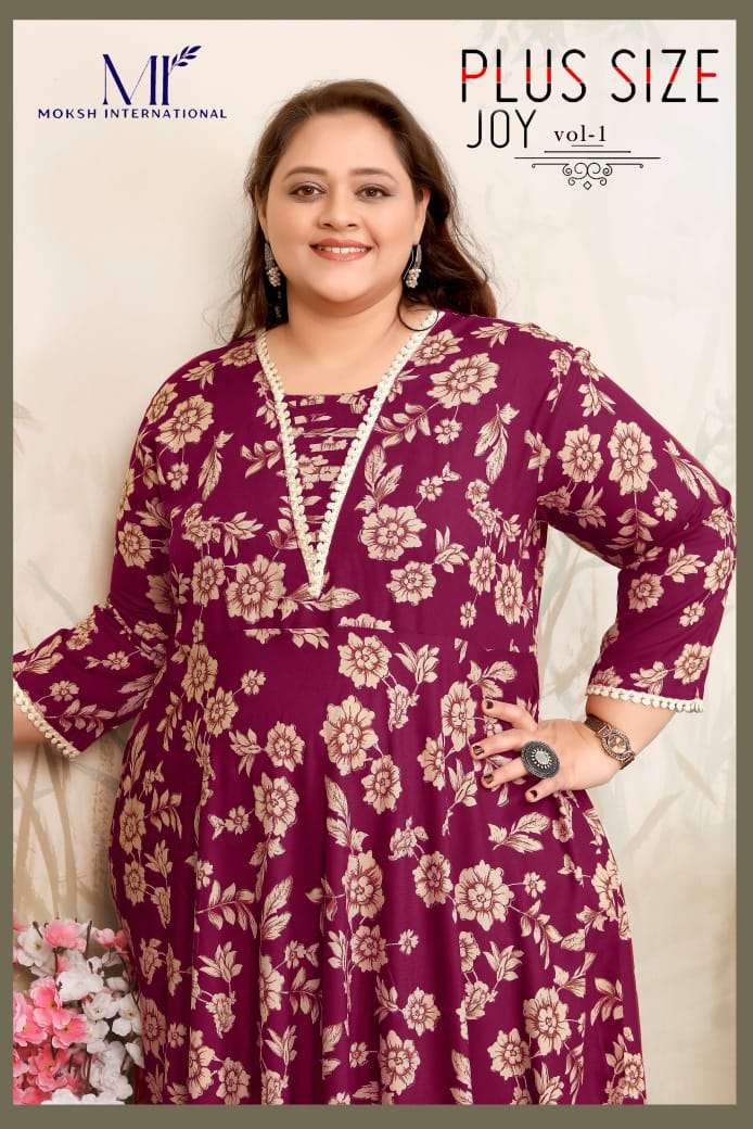 MOKSH INTERNATIONAL PLUS SIZE JOY VOL-01 8649 TO 8652 SERIES PURE RAYON KURTIS-00154