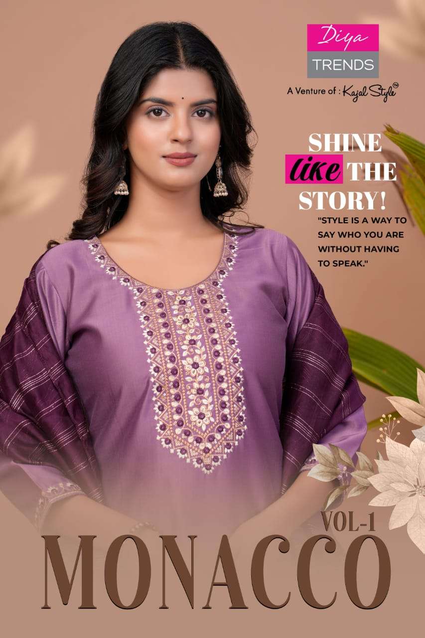 MONACCO VOL-01 BY DIYA TRENDS 1001 TO 1008 SERIES PURE SILKY PRINTED DRESSES -00014