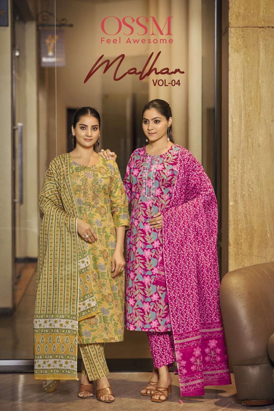 OSSM MALHAR VOL-04 1001 TO 1006 SERIES COTTON PRINT EMBROIDERED DRESSES-00140