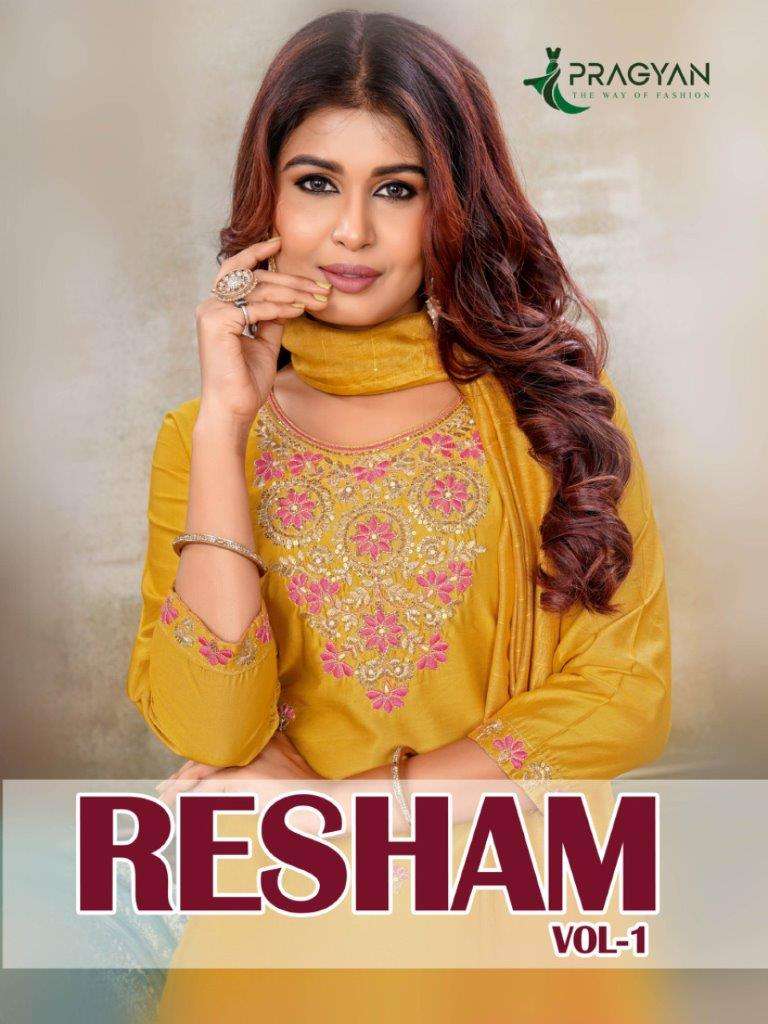PRAGYAN RESHAM VOL-01 1001 TO 1006 DESIGNER FACNY CHANDERI PRINT DRESSES-00140