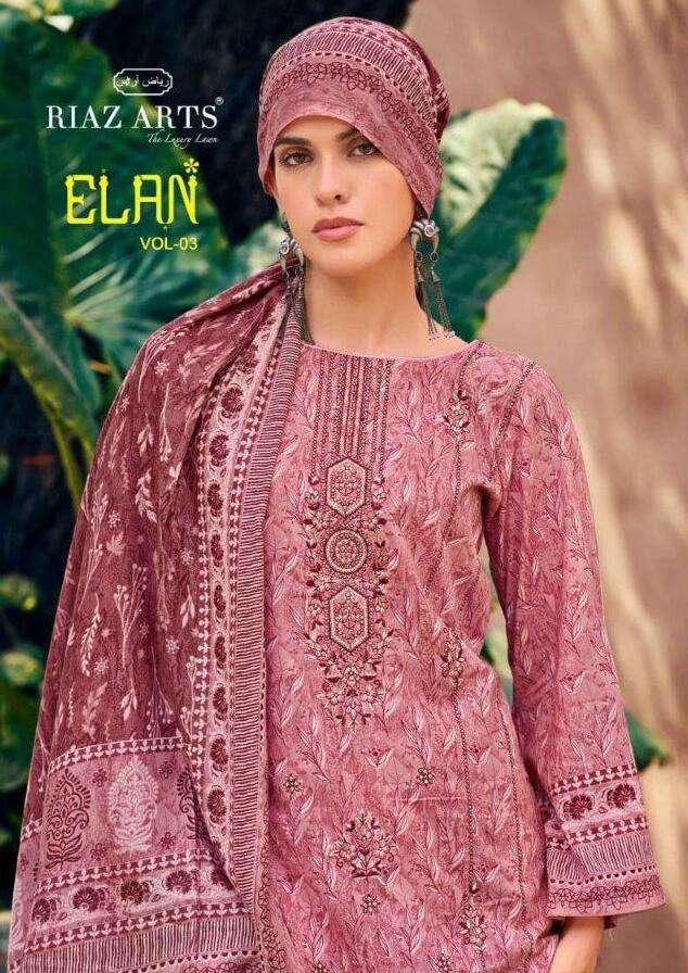 RIAZ ARTS ELAN VOL-3 1001 TO 1006 SERIES PURE LAWN COTTON PAKISTANI DRESSES-00011