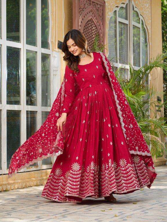 RM-097 BY ASLIWHOLESALE DESIGNER PURE VICHITRA SILK EMBROIDERY GOWNS-00236