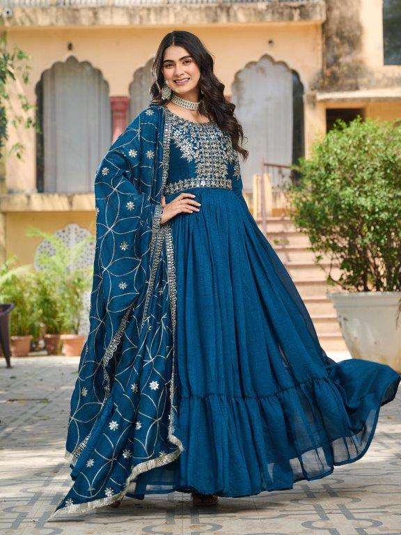 RM-099 BY ASLIWHOLESALE DESIGNER PURE VICHITRA SILK EMBROIDERY GOWNS-00236