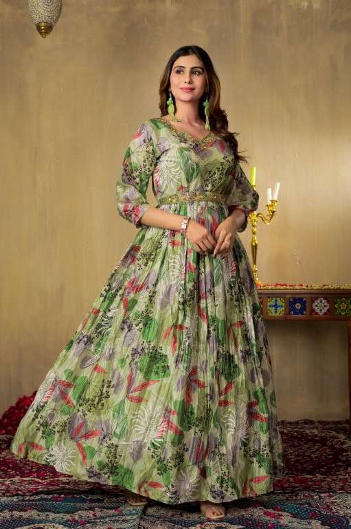 SHIVANHI VOL-1 BY ASLIWHOLESALE DESIGNER PURE CHINON PRINTED GOWN-00213