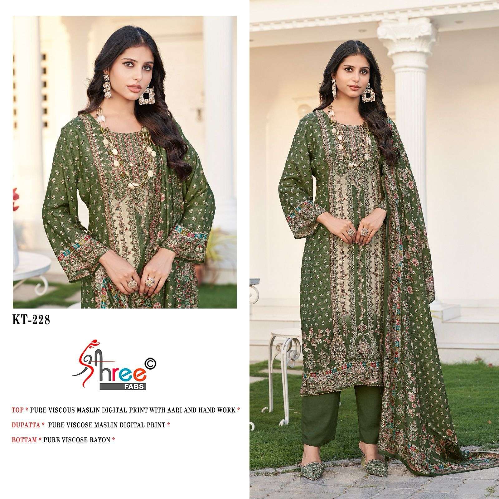 SHREE FABS KT-228 COLOURS DESIGNER VISCOSE MUSLIN EMBROIDERY PAKISTANI DRESSES-00201