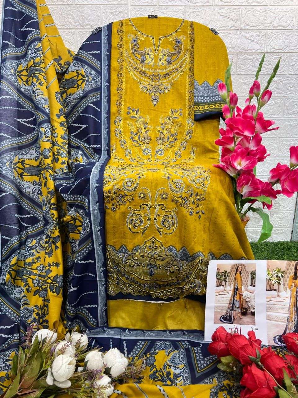 TAJ CREATIONS 584 HIT DESIGN DESIGNER HEAVY COTTON PRINT WITH WORK DRESSES-00201