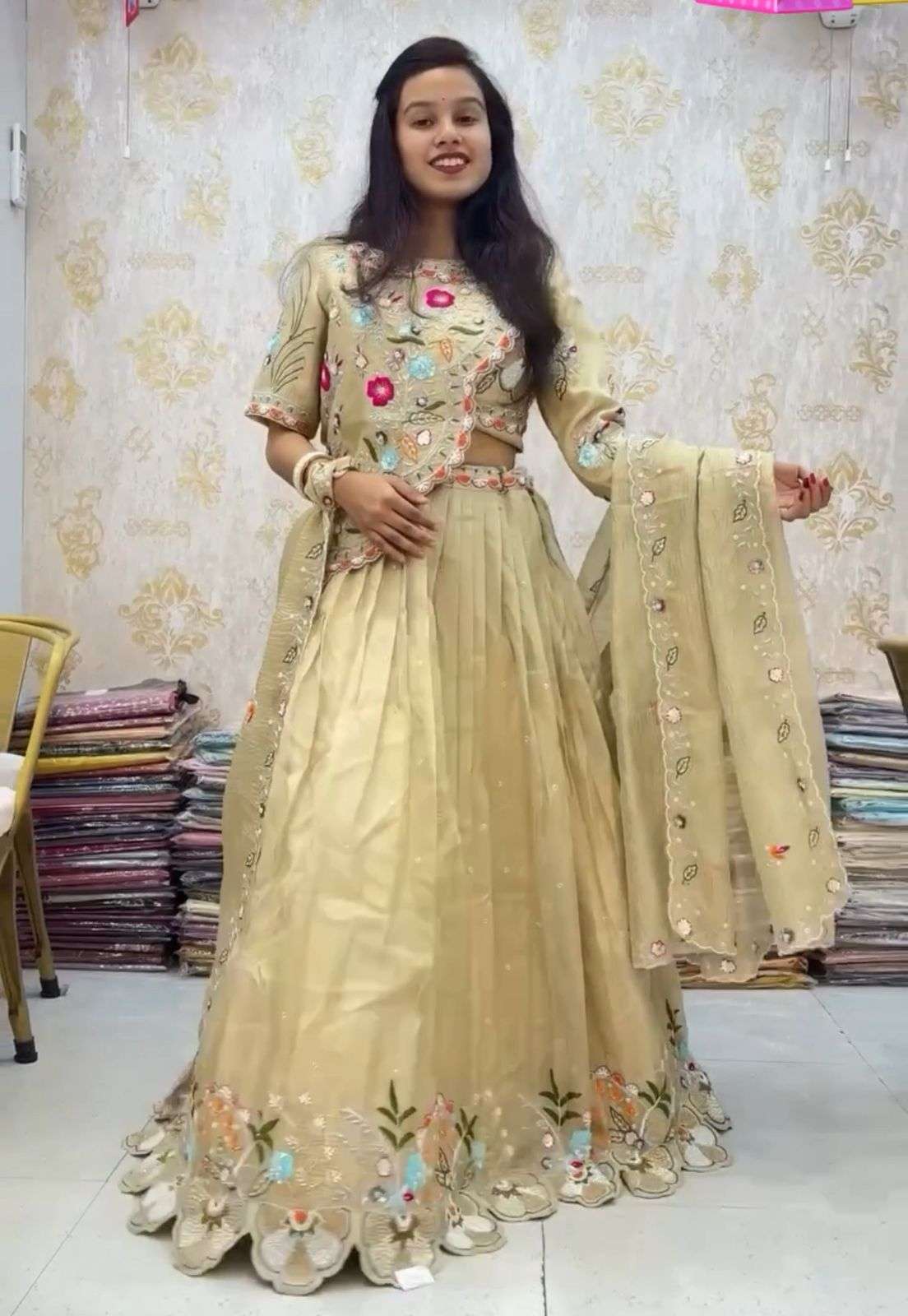TAPI-243 BY ASLIWHOLESALE DESIGNER FANCY GOLD CRUSH THREAD WORK LEHENGAS-00185