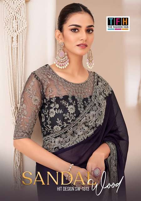 TFH SANDAL WOOD 1313 SERIES PURE GEORGETTE CHIFFON DESIGNER SAREES-00137