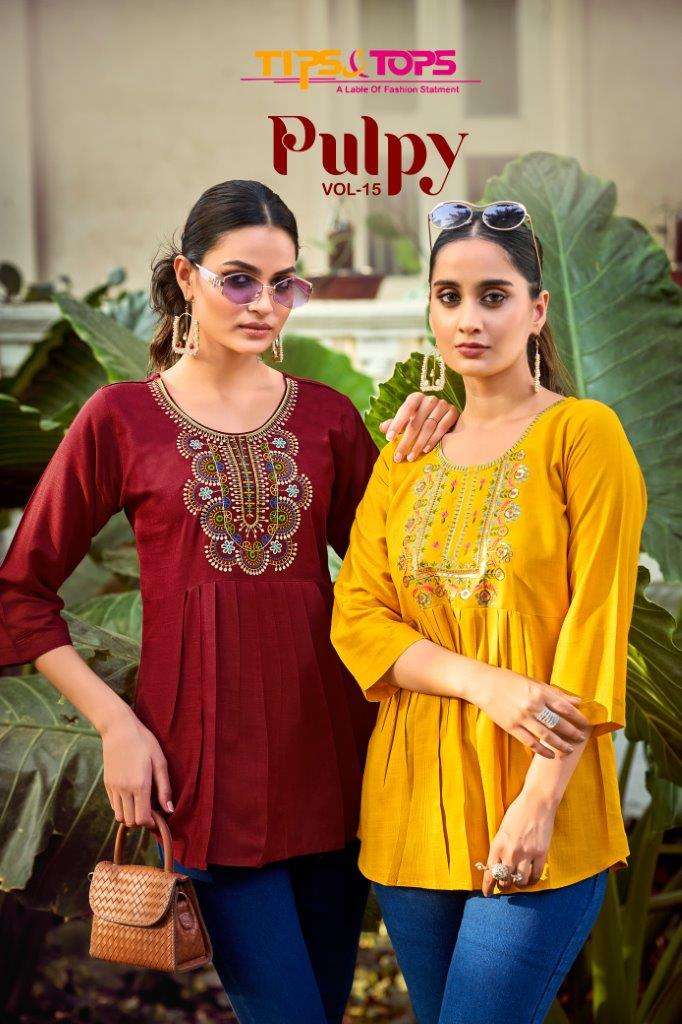 TIPS & TOPS PULPY VOL-15 1001 TO 1009 SERIES RAYON EMBROIDERY TOPS-00140
