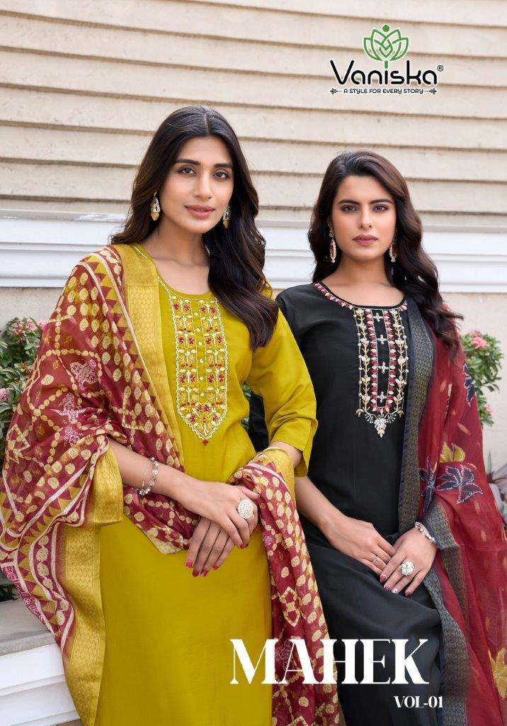 VANISKA MAHEK VOL-01 1001 TO 1006 SERIES DESIGNER ROMAN SILK PRINT DRESSES-00014