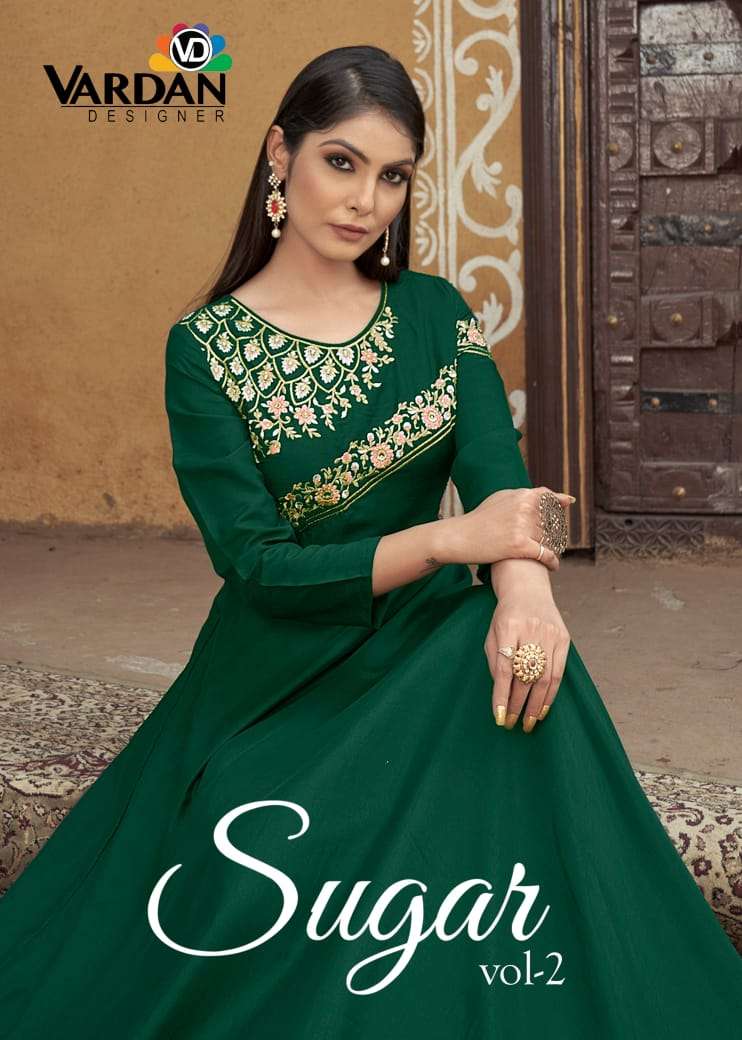 VARDAN DESIGNER SUGAR VOL-2 COLOUR PURE MUSLIN EMBROIDERY GOWNS-00154