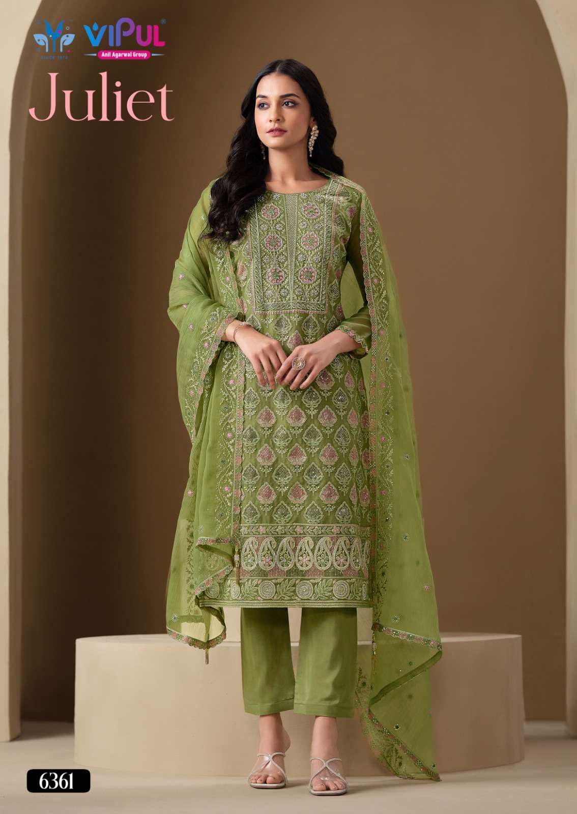 VIPUL JULIET 6361 TO 6366 SERIES DESIGNER CRINKLE CHIFFON EMBROIDERY DRESSES-00150