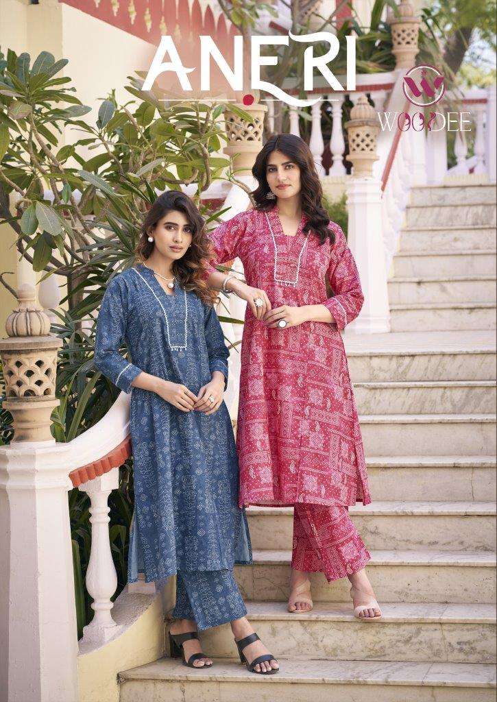 WOODEE ANERI 1001 TO 1006 SERIES FANCY COTTON SLUB PRINT CO-ORD SET-00140