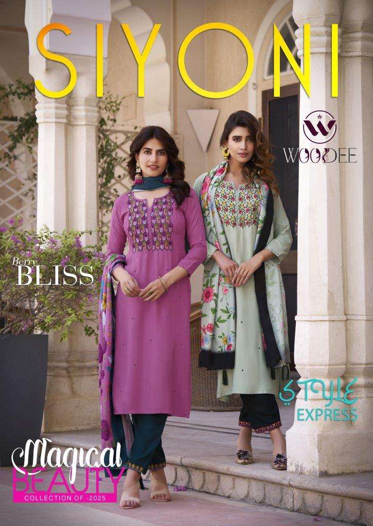 WOODEE SIYONI 1001 TO 1006 SERIES FANCY RAYON SLUB PRINT DRESSES-00140
