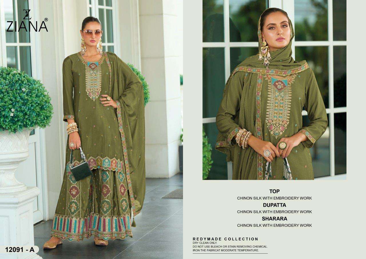 ZIANA 12091 COLOURS DESIGNER FACNY CHINON SILK HEAVY EMBROIDERY DRESSES-00150