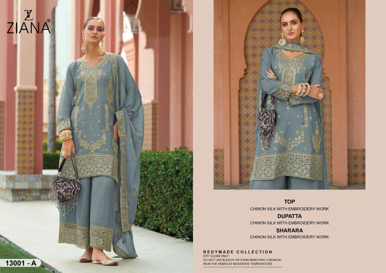 ZIANA 13001 COLOURS DESIGNER FACNY CHINON SILK HEAVY EMBROIDERY DRESSES-00150