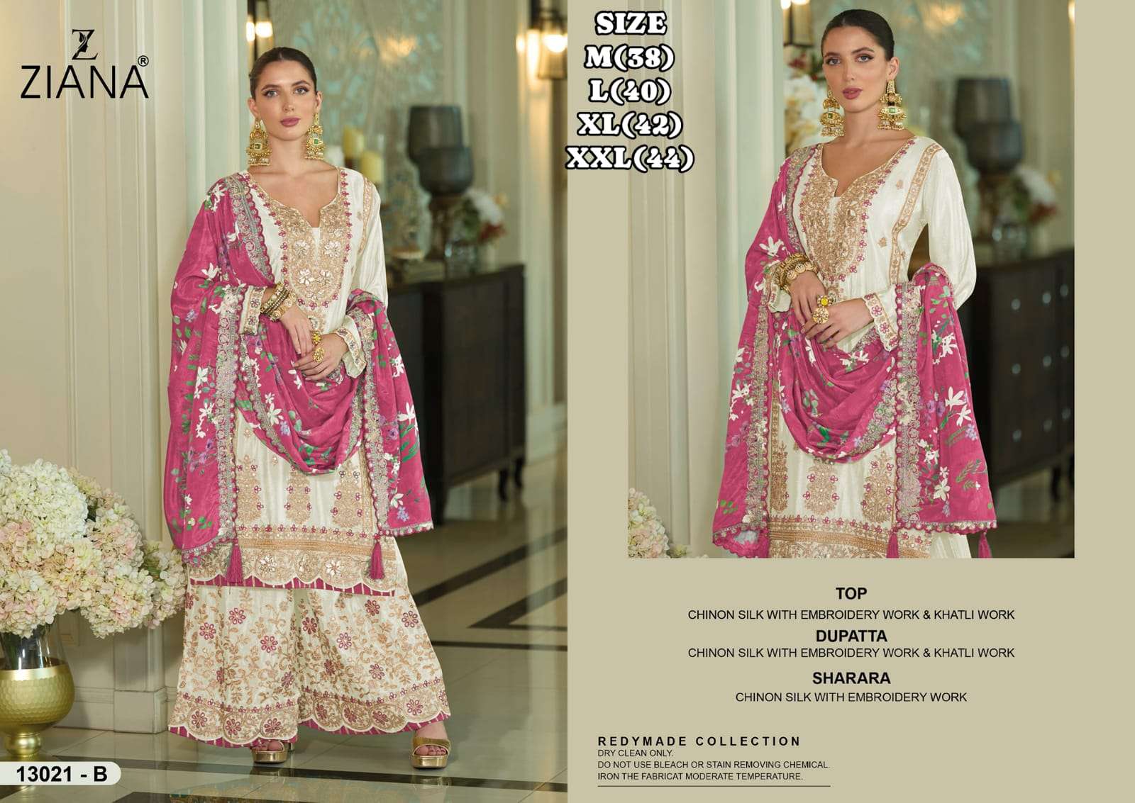 ZIANA 13021 COLOURS DESIGNER FACNY CHINON SILK HEAVY EMBROIDERY DRESSES-00150