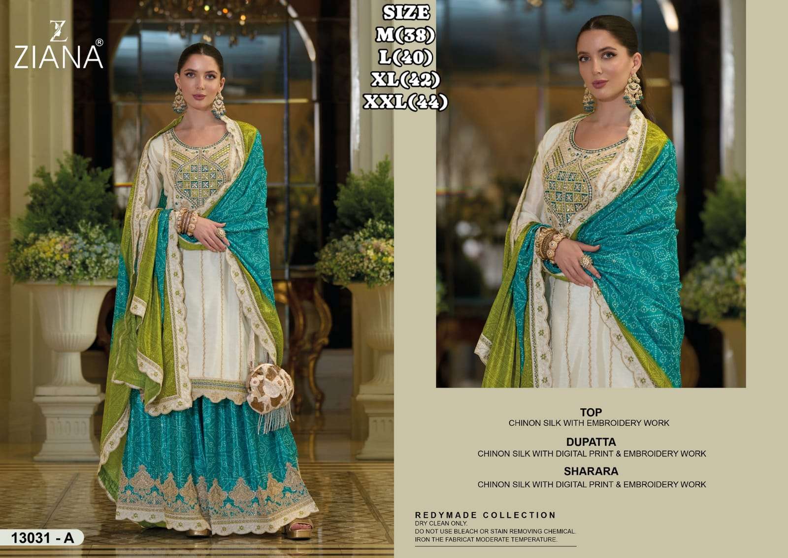 ZIANA 13031 COLOURS DESIGNER FACNY CHINON SILK HEAVY EMBROIDERY DRESSES-00150