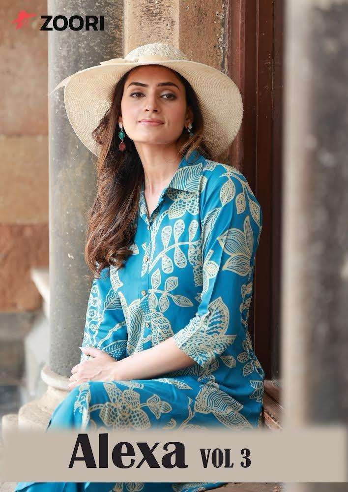 ZOORI ALEXA VOL-03 1011 TO 1014 SERIES RAYON PRINT KURTIS PANTS-00014