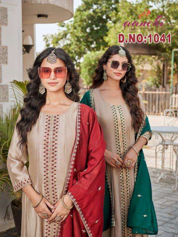 AANCHI DN-1041 PURE VICHITRA SILK EMBROIDERY DRESSES-00286