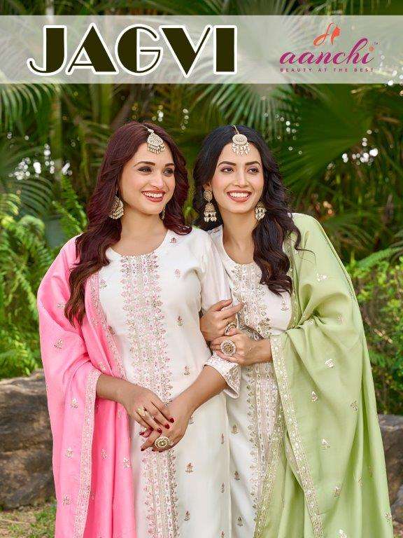 AANCHI JAGVI PURE ROMAN SILK EMBROIDERY DRESSES-00286