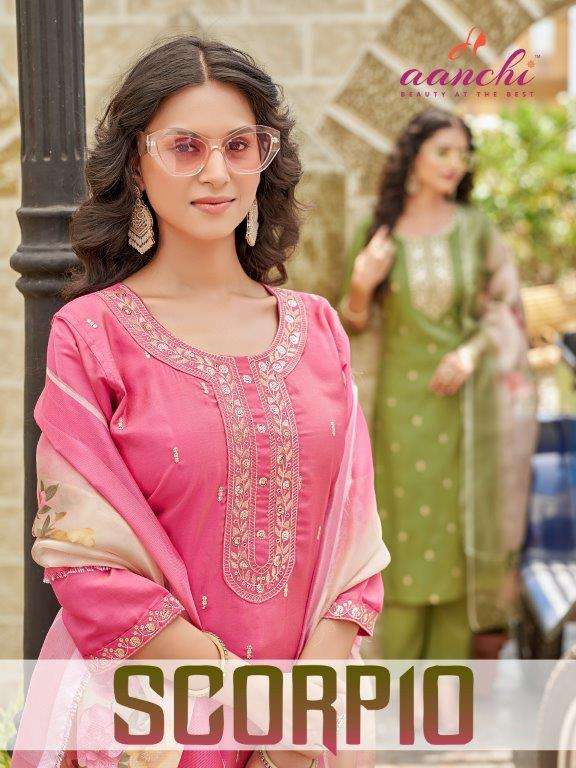 AANCHI SCORPIO PURE FANCY ROMAN SHIMMER EMBROIDERY DRESSES-00286