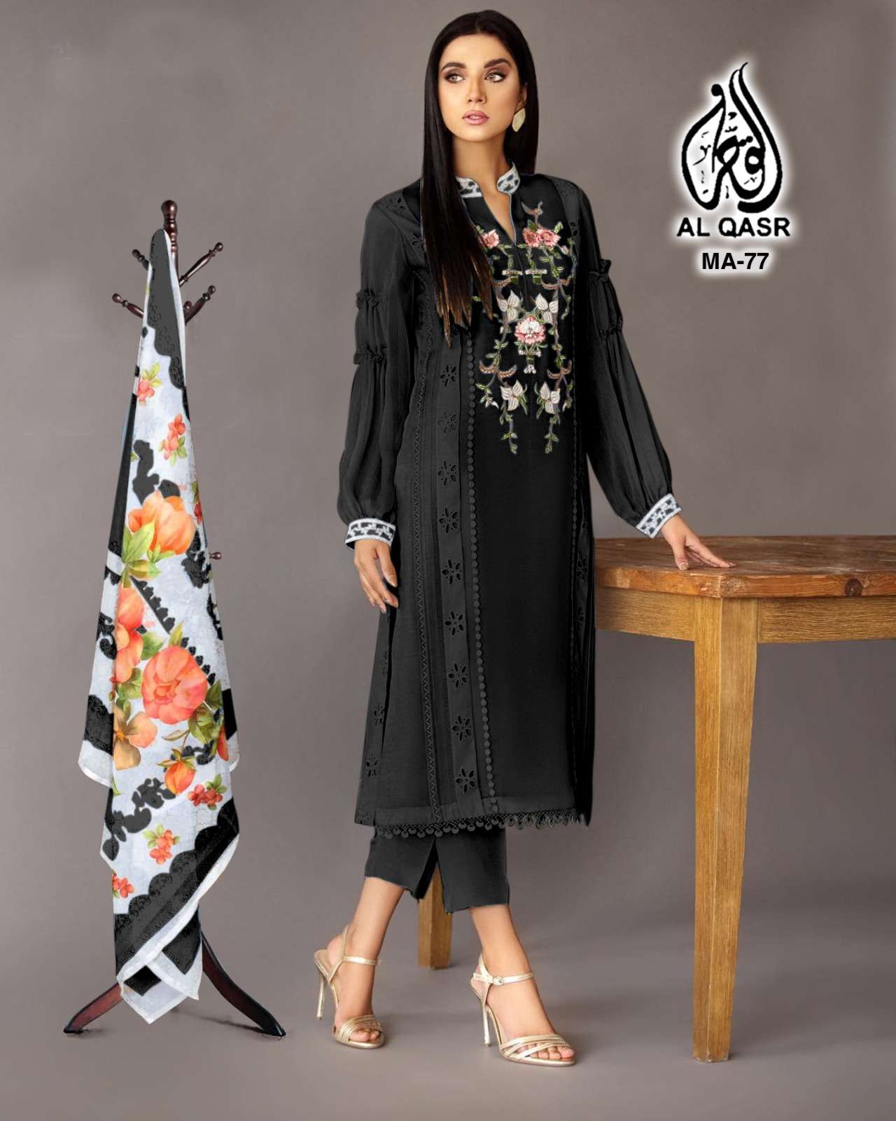 AL-QASR MA-77 PURE FAUX GEORGETTE EMBROIDERY PRINTED DRESSES-00245