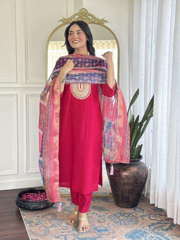 ARINA BY ASLIWHOLESALE DESIGNER PURE VISCOSE CHANDERI EMBROIDERY DRESSES-00264