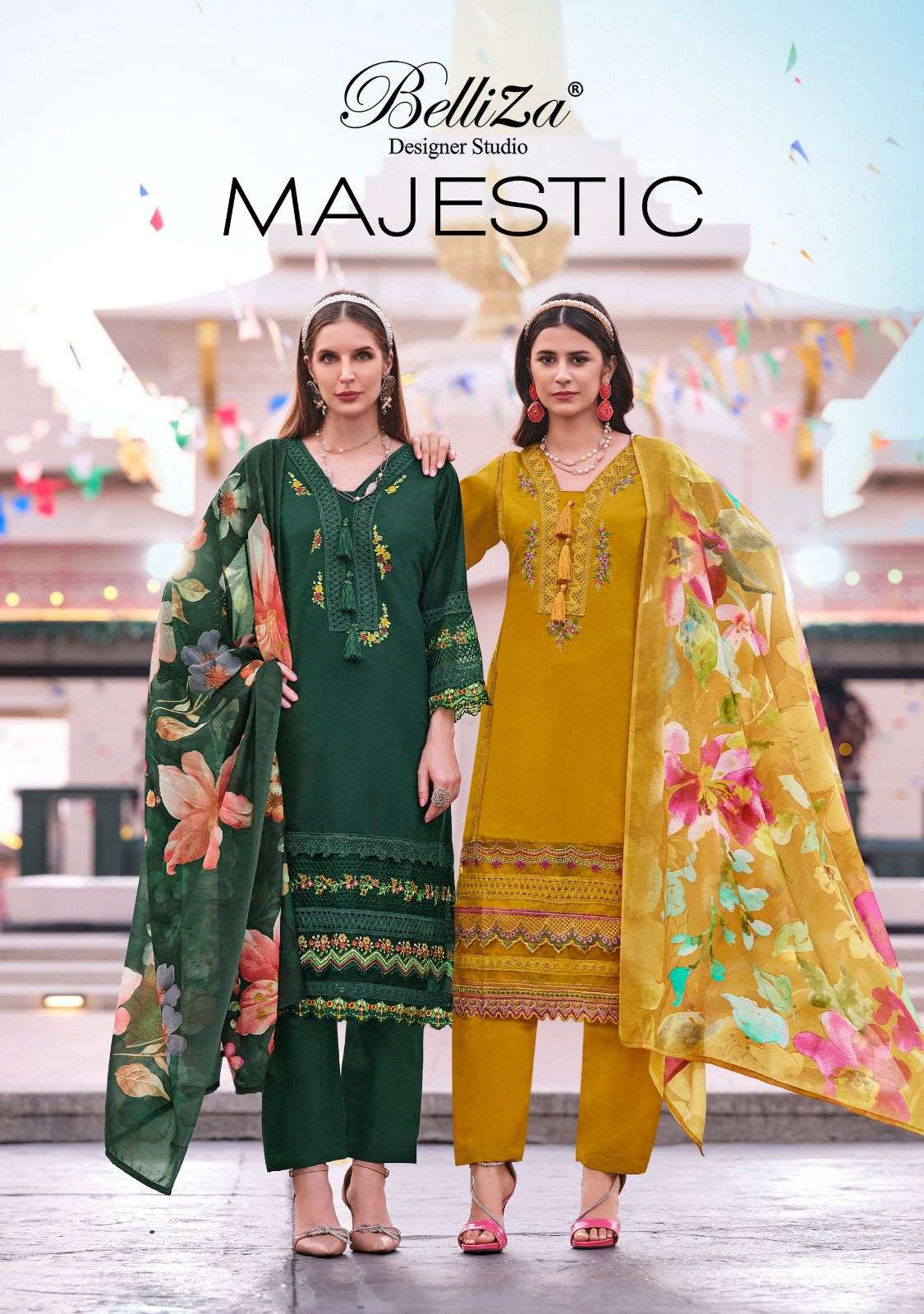 BELLIZA MAJESTIC 820-001 TO 820-006 SERIES PURE ROMAN SILK PAKISTANI DRESSES-00201