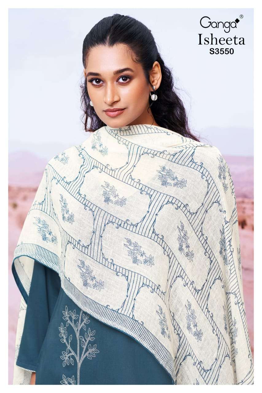 GANGA FASHION ISHEETA S3550-A TO S3550-D SERIES PURE COTTON SILK EMBROIDERY PRINTED DRESSES-00252
