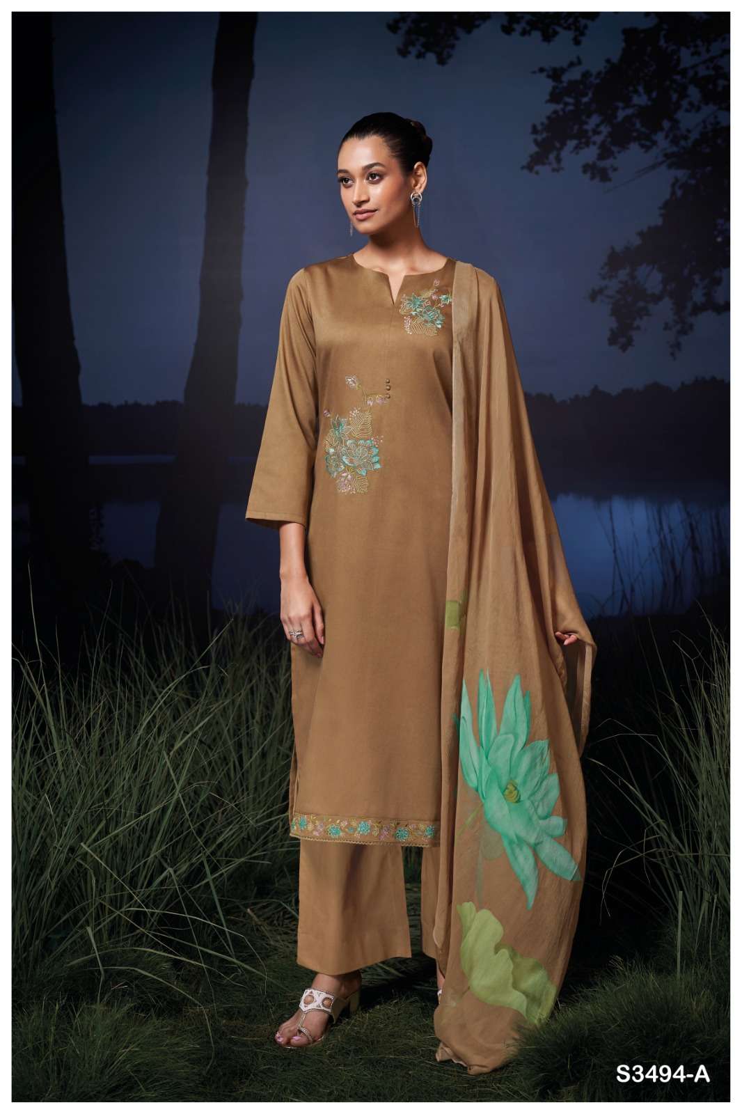 GANGA FASHION KAILANI S3494-A TO S3494-D SERIES PURE COTTON SATIN PRINTED DRESSES-00252