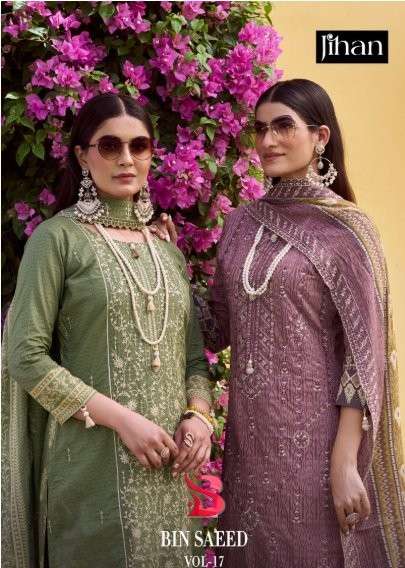 JIHAN BIN SAEED VOL-17 HEAVY EMBROIDERY LAWN COTTON PRINTED PAKISTANI DRESSES-00062