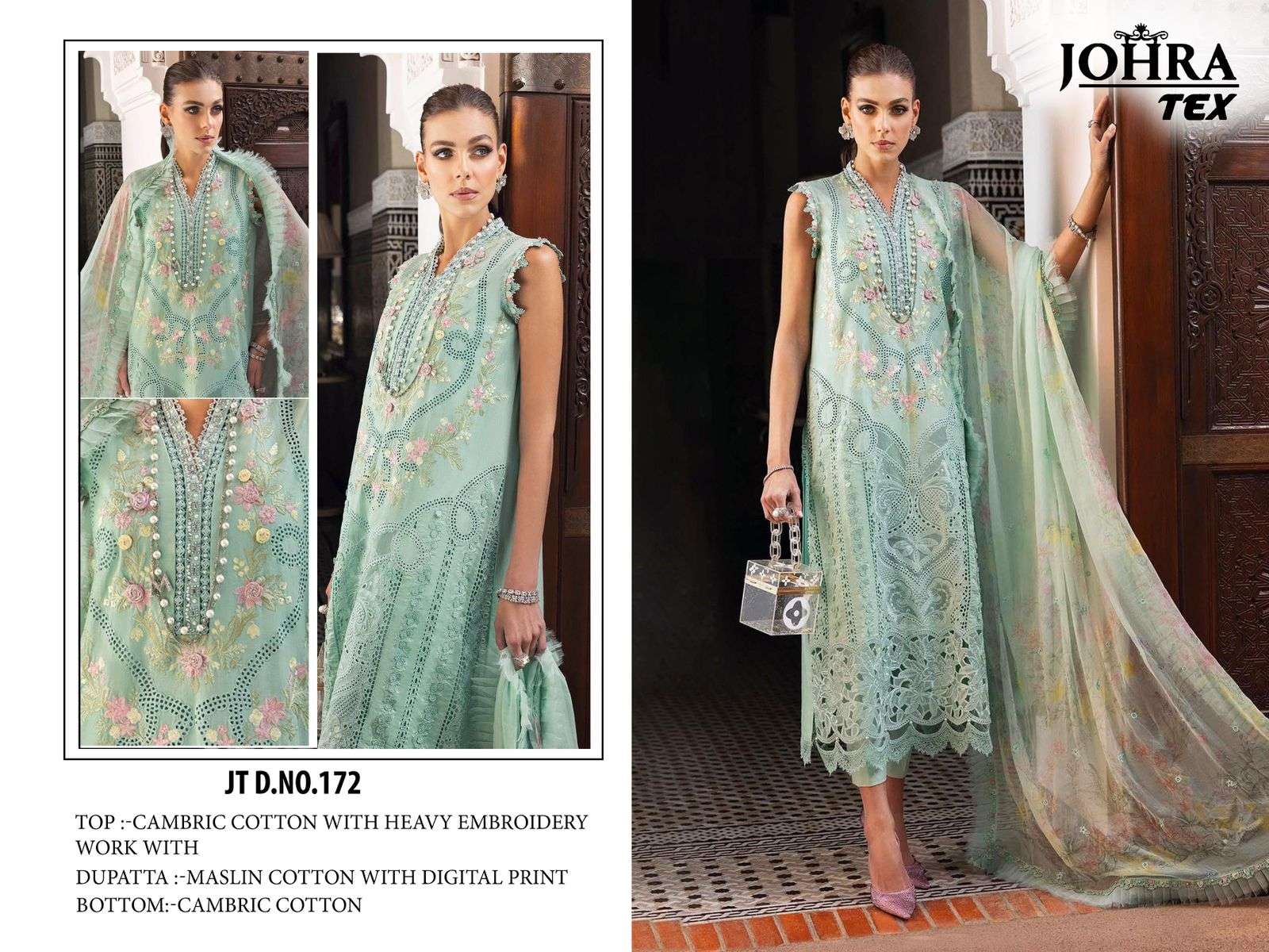 JOHRA TEX JT-172 HEAVY EMBROIDERY CAMBRIC COTTON PAKISTANI DRESS-00201