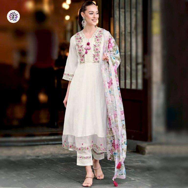 KF-2050 BY ASLIWHOLESALE DESIGNER PURE CHANDERI PRINTED DRESSES-00096