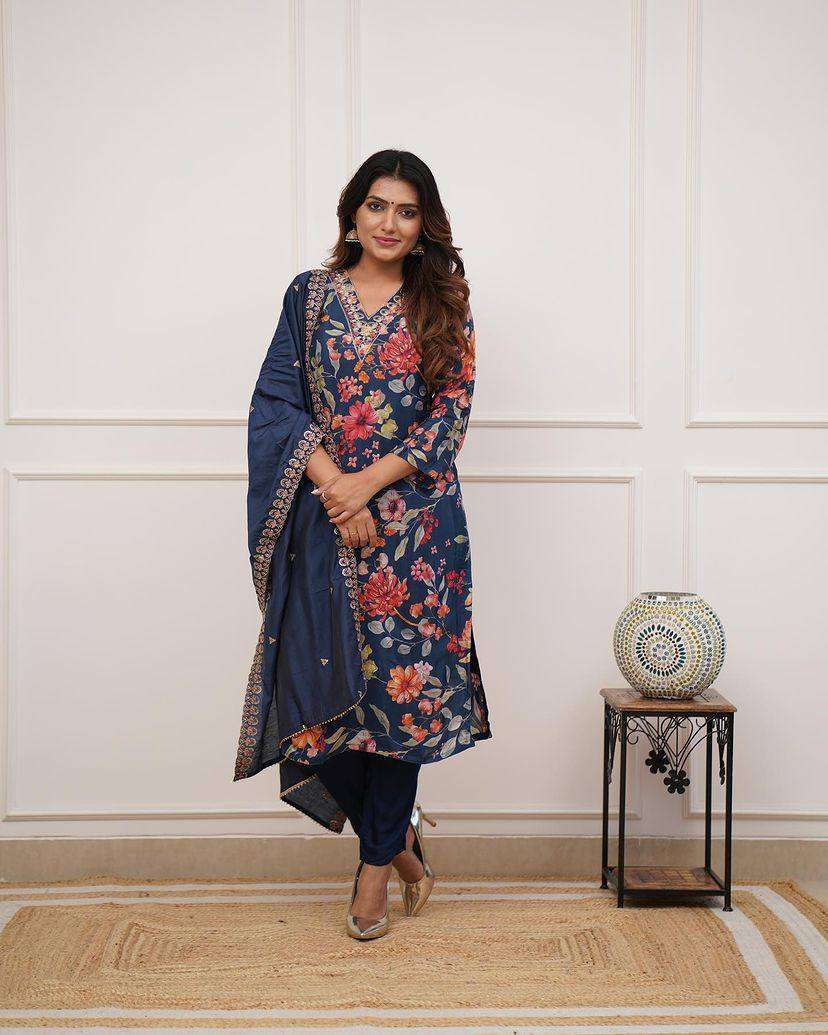 MANSI BY ASLIWHOLESALE DESIGNER PURE RUSSIAN SILK EMBROIDERY DRESSES-00264