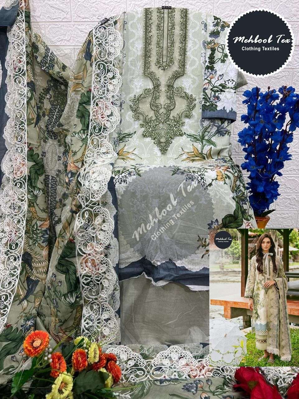 MEHBOOB TEX M-1417 PURE HEAVY COTTON PRINTED EMBROIDERY PAKISTANI DRESSES-00071