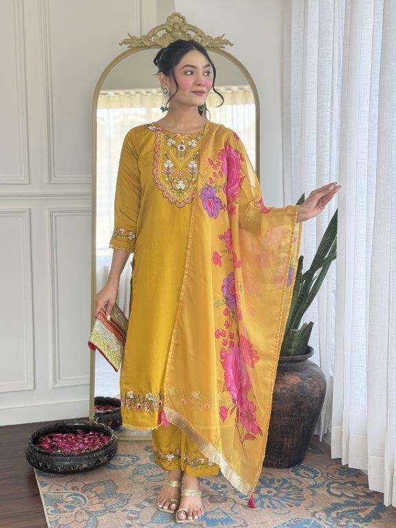 PIHU BY ASLIWHOLESALE DESIGNER PURE VISCOSE CHANDERI EMBROIDERY DRESSES-00264