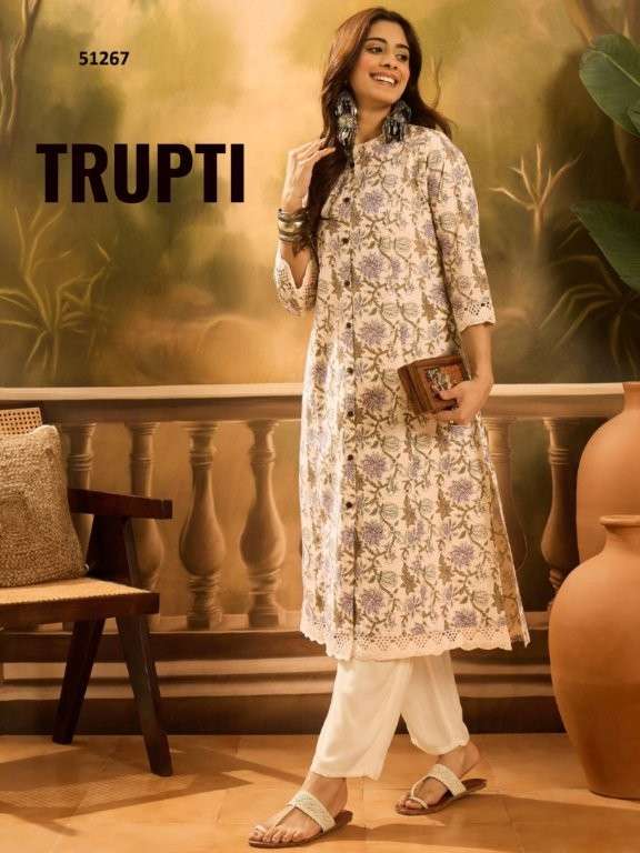 TRUPTI BY ASLIWHOLESALE DESIGNER  51261 TO 51274 SERIES PURE COTTON FANCY KURTIS-00137