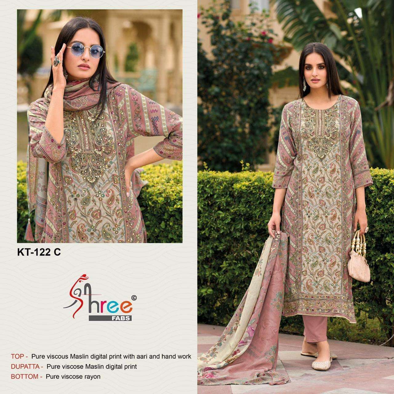 SHREE FAB KT-122 C SERIES HIT DESIGN HEAVY VISCOSE MUSLIN EMBROIDERY PAKISTANI DRESSES-00011