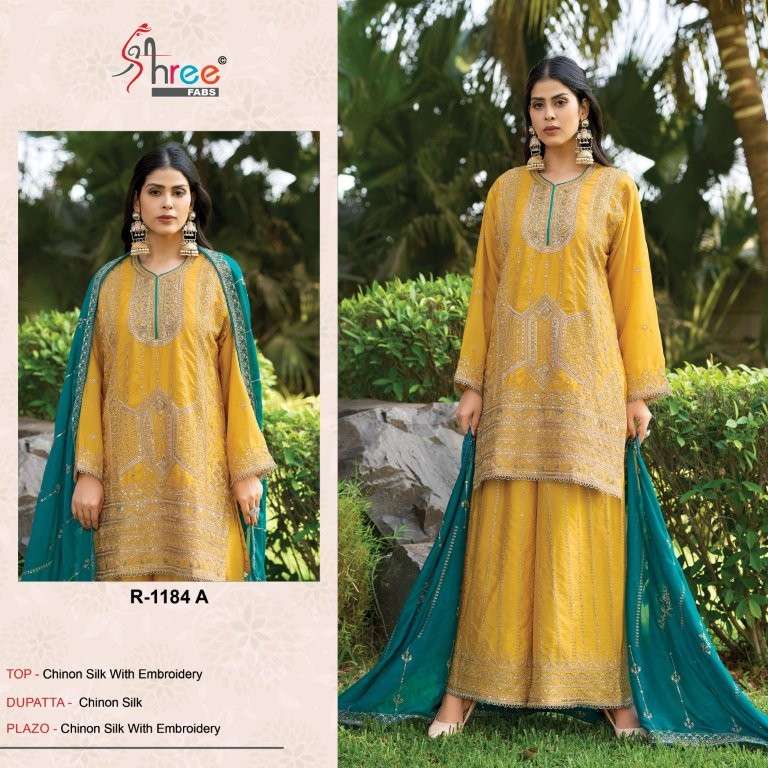 SHREE FAB R-1184 COLOUR PURE HEAVY CHINON EMBROIDERY PAKISTANI DRESSES-00011