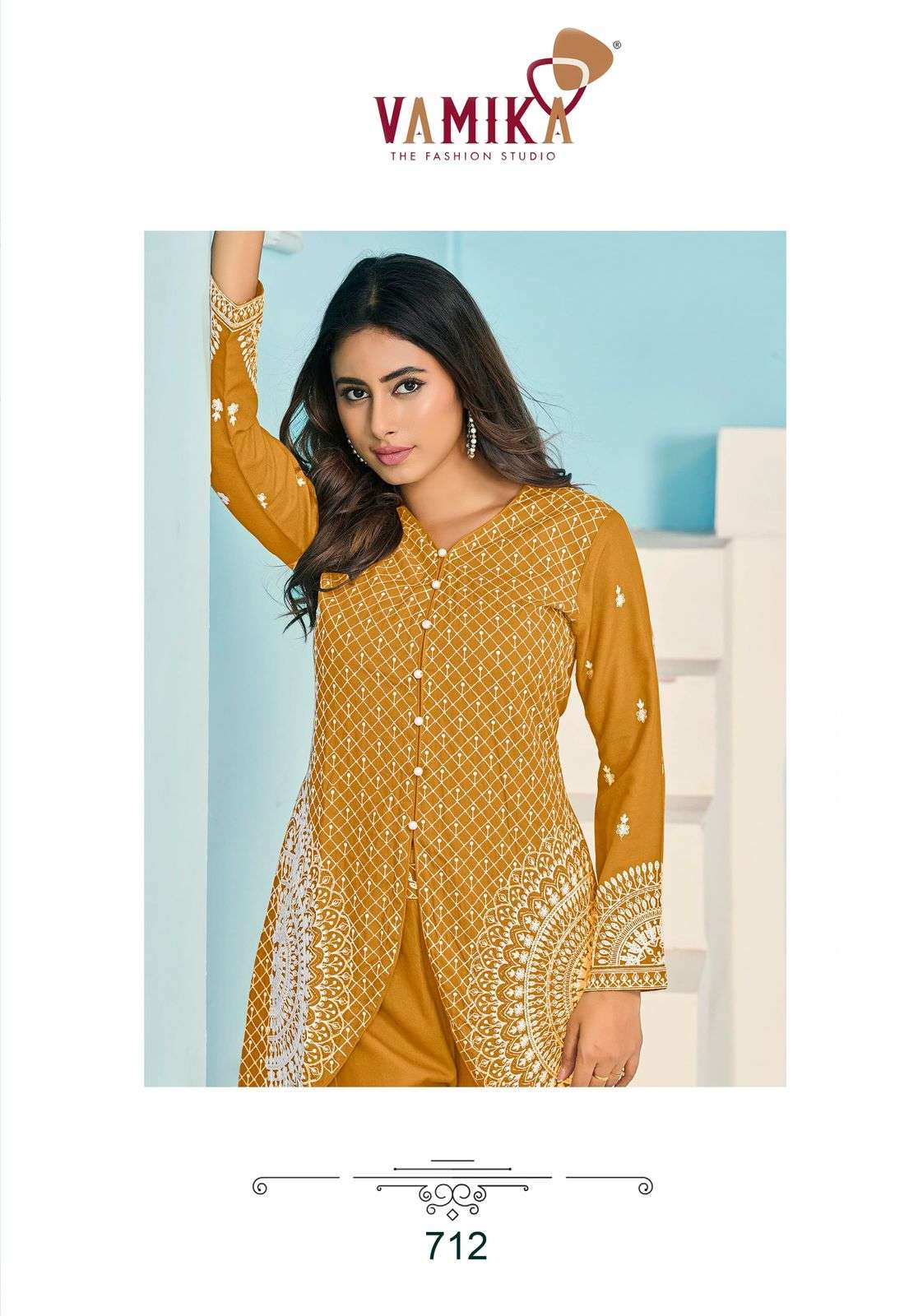 VAMIKA NX VEERA VOL-3 711 TO 715 SERIES PURE RAYON EMBROIDERY CO-ORD SET-00011