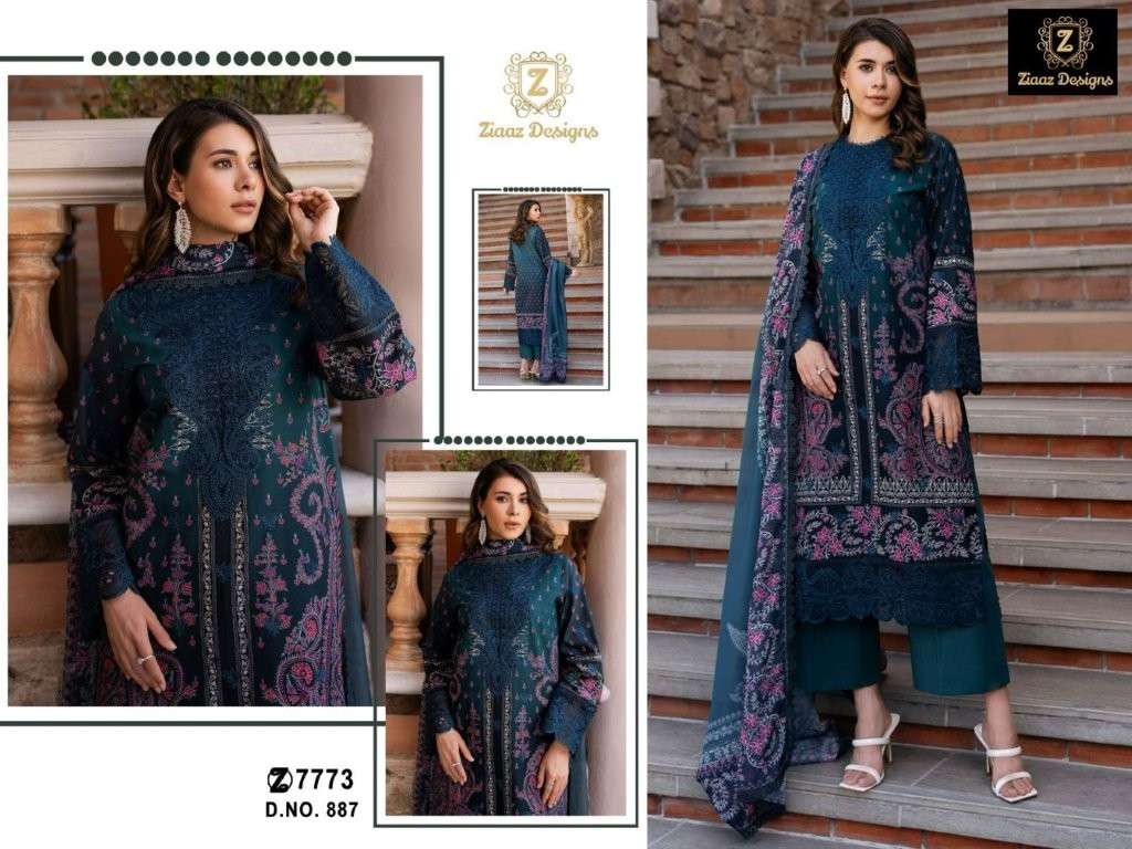 ZIAAZ 887-888 COLOURS HEAVY EMBROIDERY COTTON PRINTED PAKISTANI DRESSES-00201